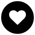 A black and white heart in a circle.