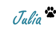 A green background with the name julia and a paw print.